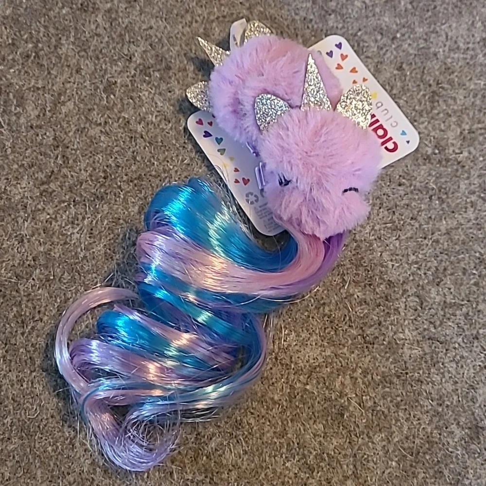Claire's Club Girl's Plushy Unicorn Clips W/ Curly Extensions! 🩵💜💙